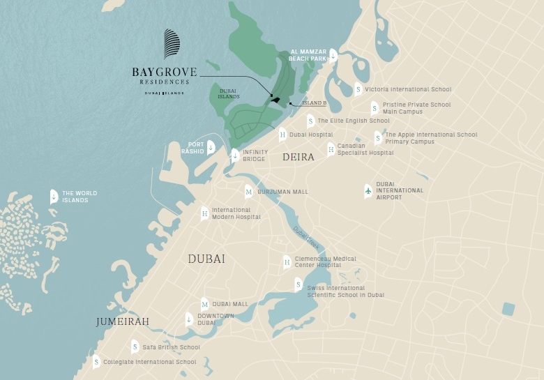 Location Map of Bay Grove Residences at Dubai Island